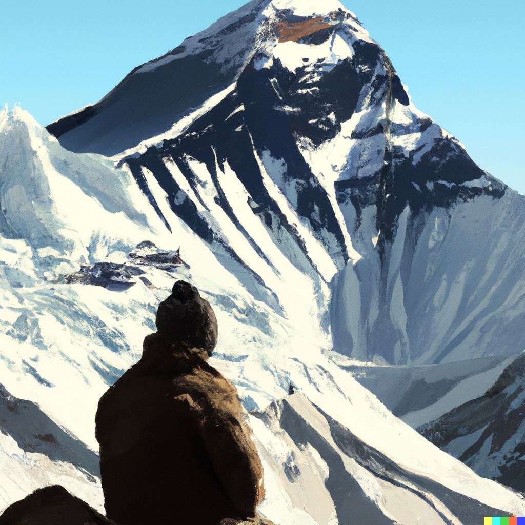 someone gazing at Mount Everest, digital painting